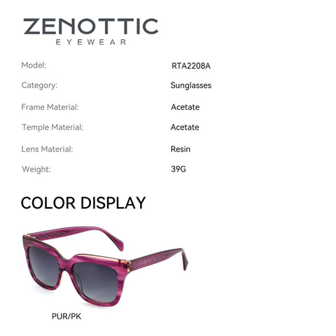 Zenottic Anthea purple and pink gradient acetate sunglasses with patterned temples.