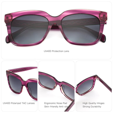 Zenottic Anthea purple square sunglasses with dark lenses, UV400 protection.
