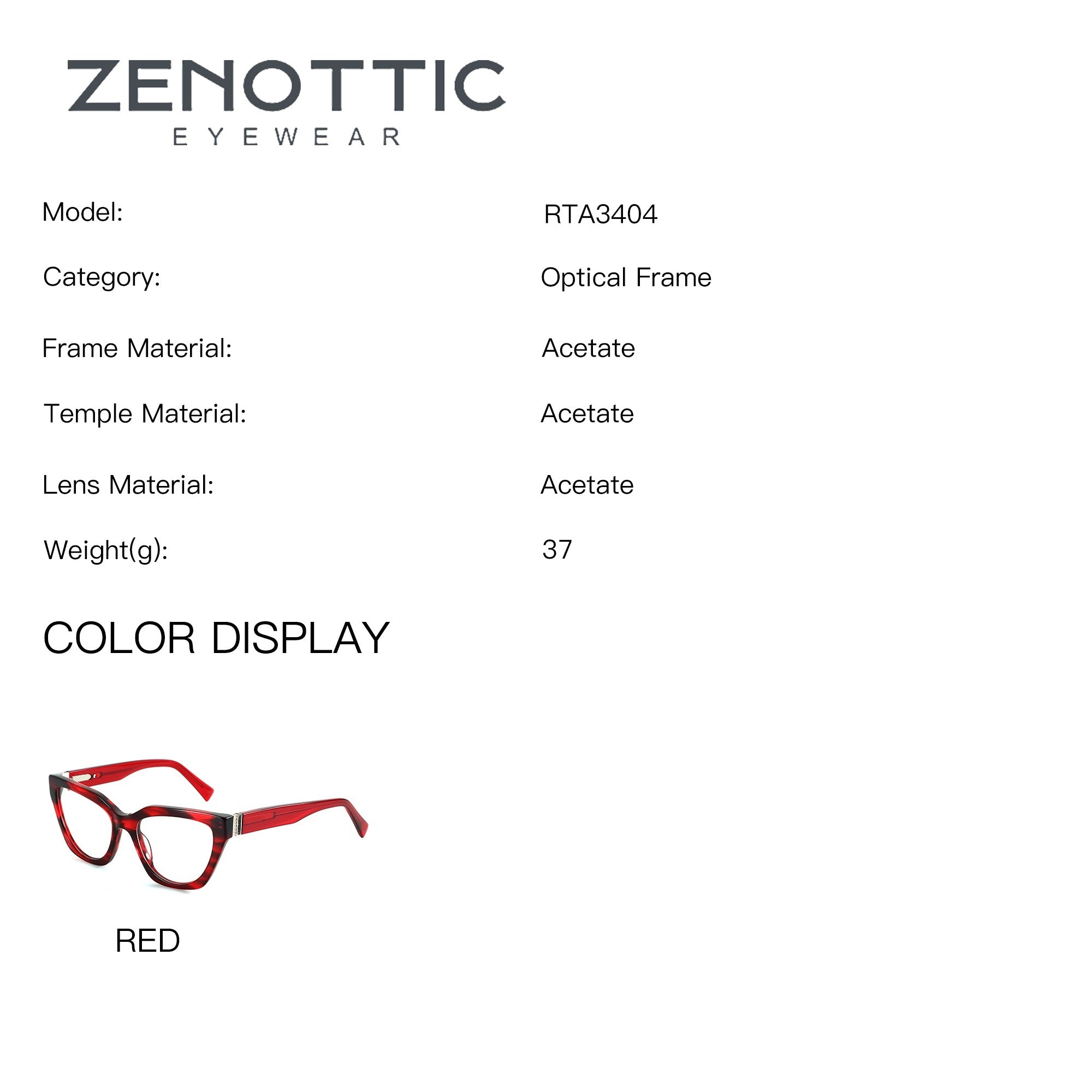 Red acetate cat eye eyeglasses for women, Zenottic Elodie optical frame