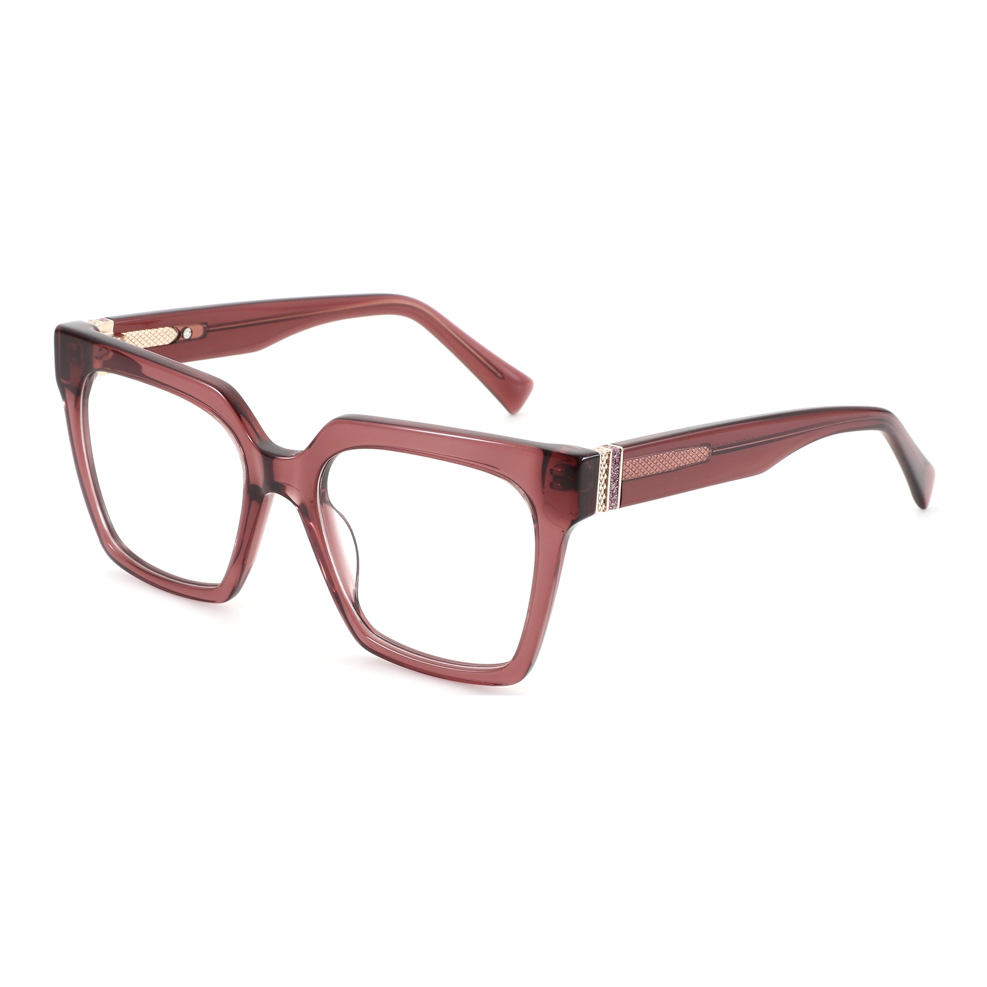 ZENOTTIC Evina burgundy acetate square fashion eyeglasses with decorative temple details.