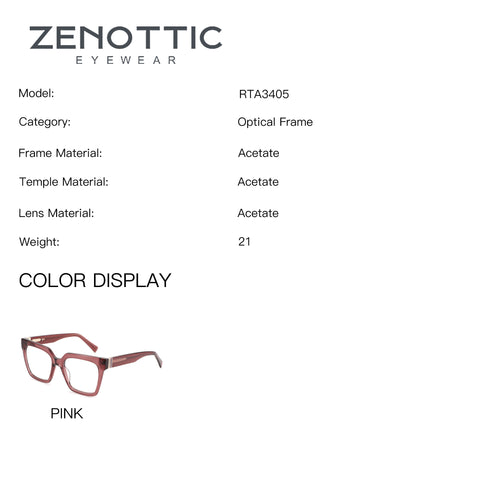 ZENOTTIC Evina pink acetate fashion square eyeglasses.