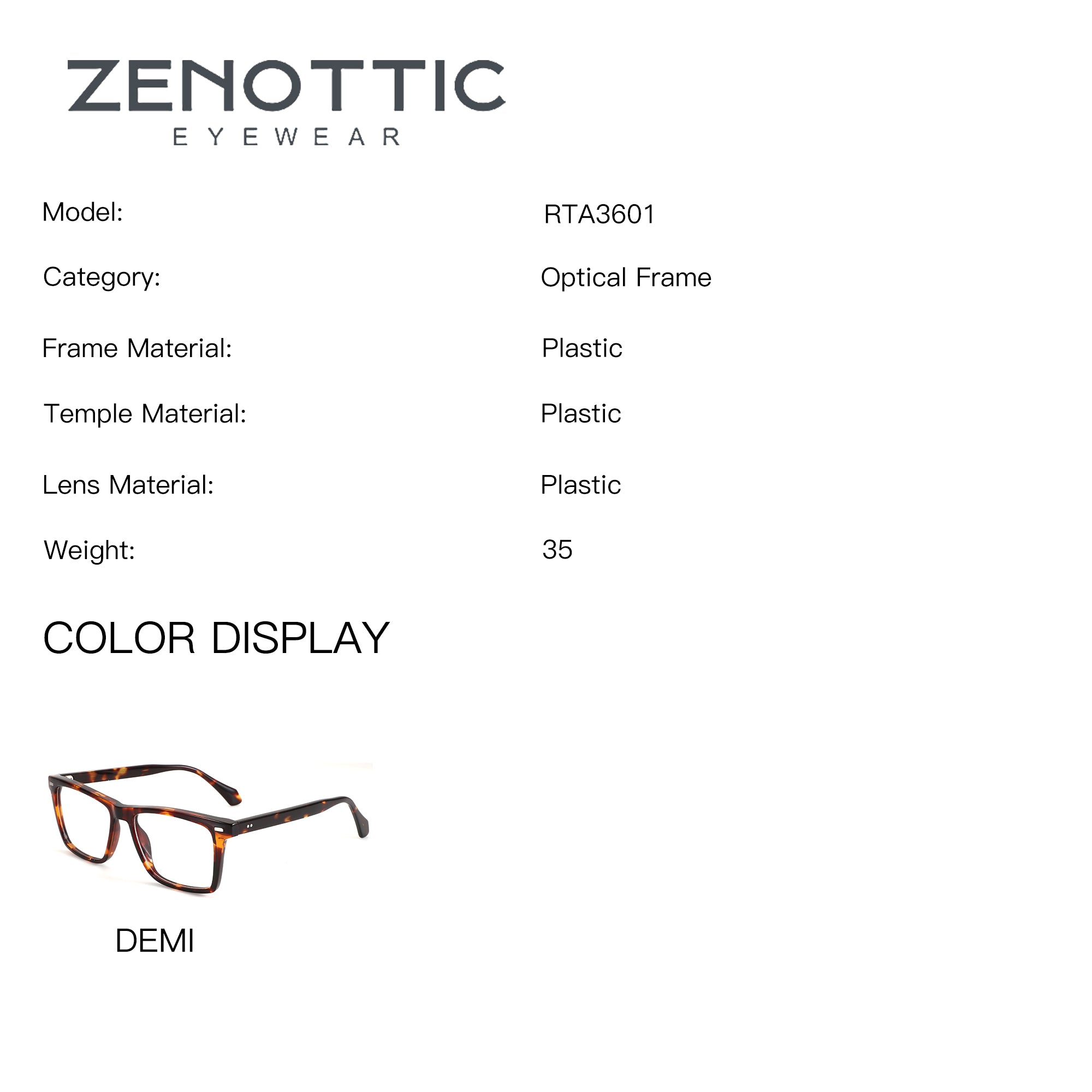 Zenottic Jesse eyeglasses in demi tortoiseshell acetate square frame