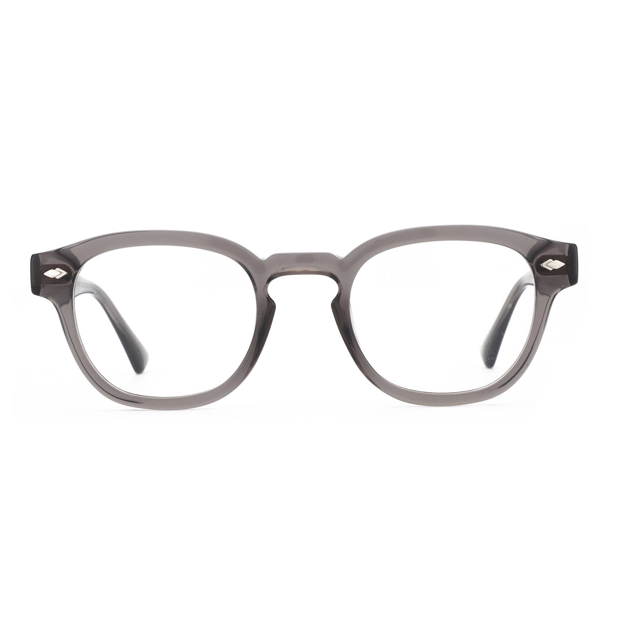 ZENOTTIC Enrique eyeglasses: Retro round dark grey acetate frames with silver accents.