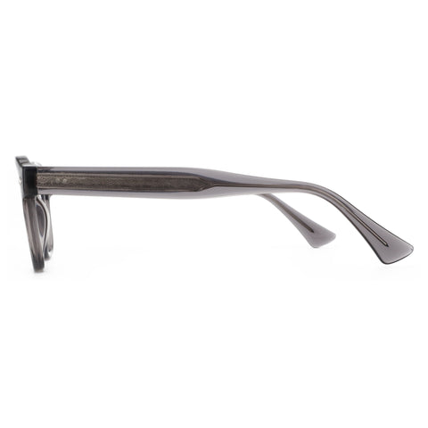 Zenottic Enrique retro round eyeglasses: smoky grey acetate frame with engraved temple detail.