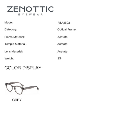 ZENOTTIC Enrique RTA3603 grey retro round acetate eyeglasses