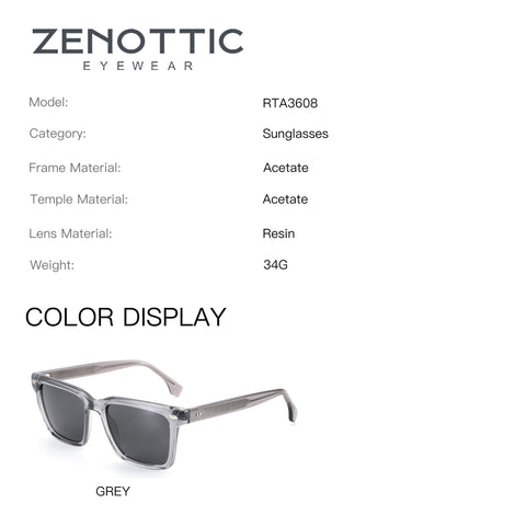 Zenottic Addison grey acetate square sunglasses with dark lenses