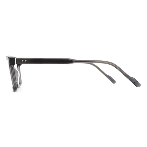 Zenottic Rickey eyeglasses: black acetate square frame, side view with textured temple detail.