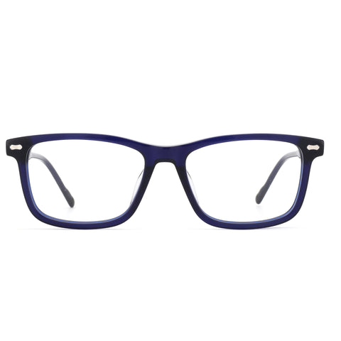 ZENOTTIC Rickey square eyeglasses in dark blue acetate frame.