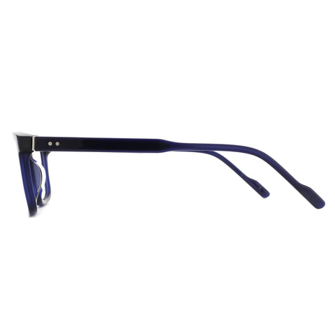 ZENOTTIC Rickey eyeglasses: dark blue acetate square frame, side view with rivets.
