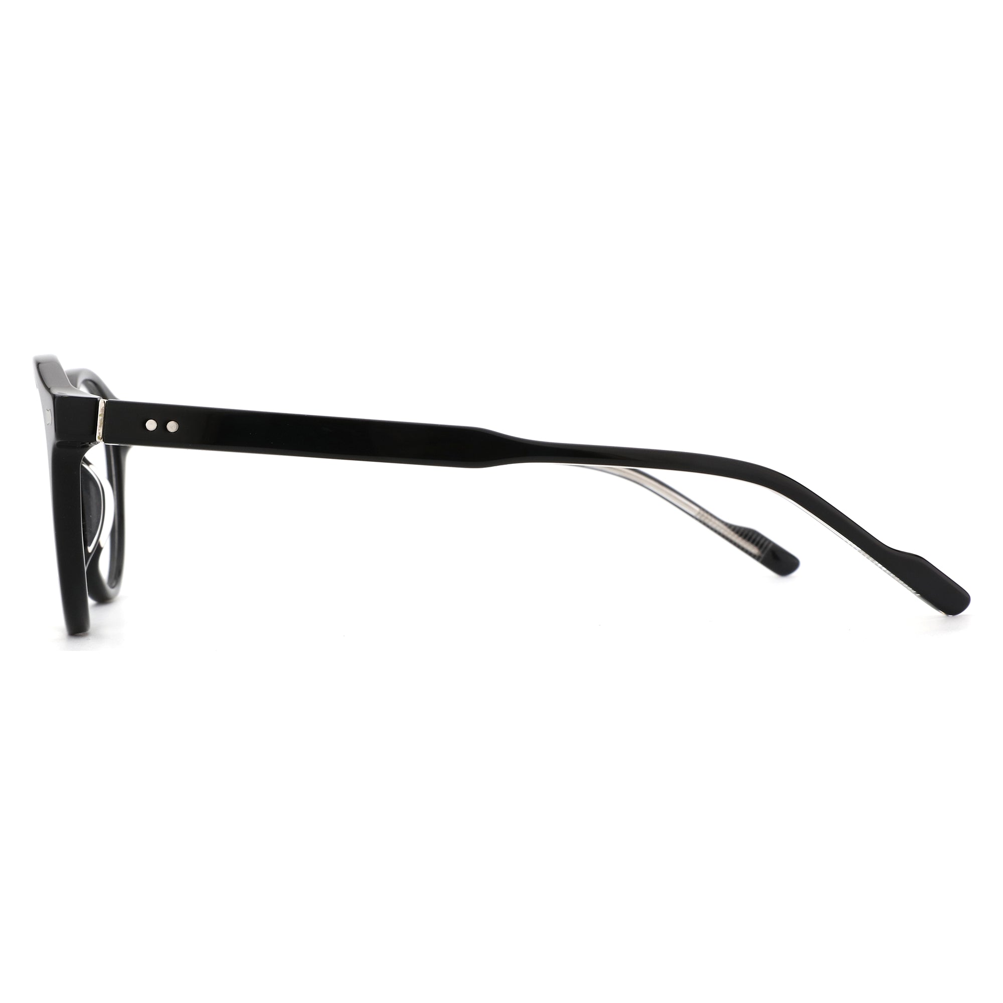 ZENOTTIC Aphrodite black acetate retro round eyeglasses, side view.