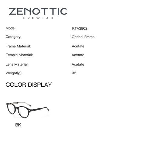 Zenottic Aphrodite black acetate retro round women's prescription glasses