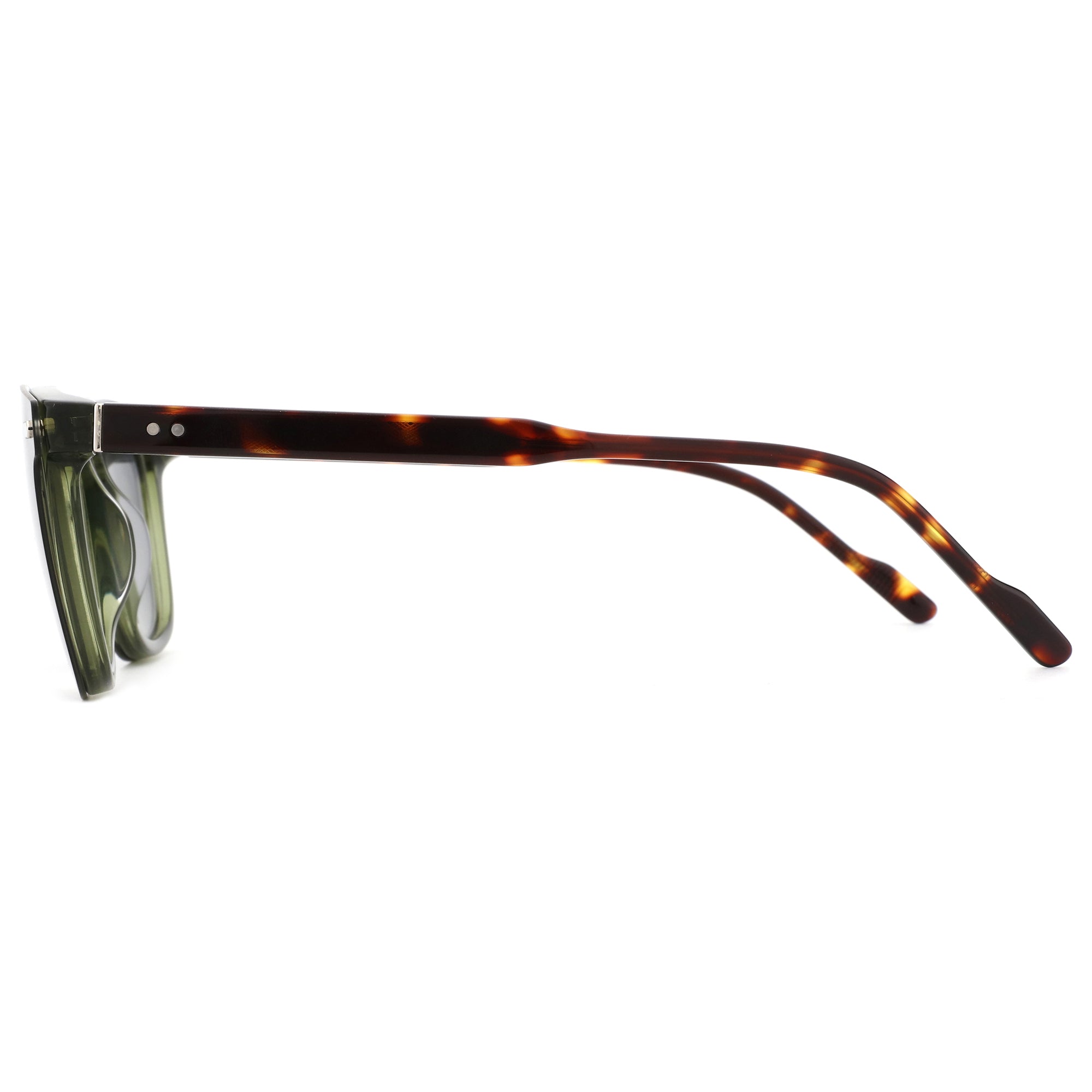 Zenottic Jose men's square sunglasses with green acetate frame and tortoiseshell temples.
