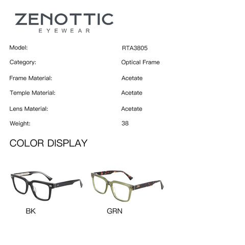 ZENOTTIC Brooks acetate square eyeglasses in black and green tortoise.