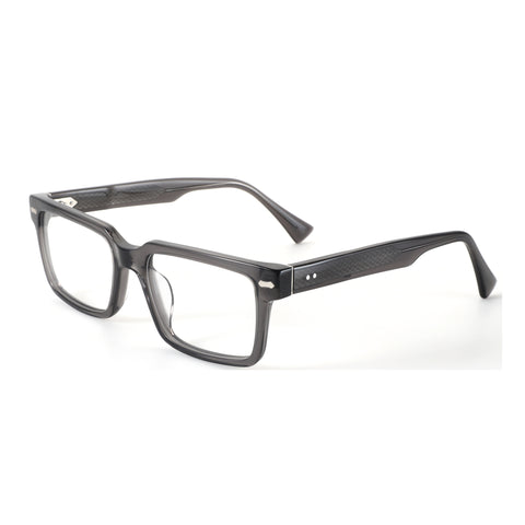 ZENOTTIC Bryce eyeglasses: grey square acetate frame with textured temples and clear lenses.
