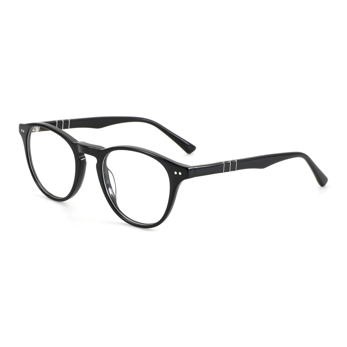 ZENOTTIC Vanilla black acetate retro round eyeglasses with silver temple detail