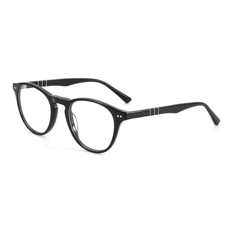 ZENOTTIC Vanilla black acetate retro round eyeglasses with silver temple detail