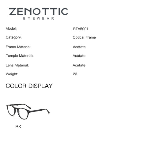 Zenottic Vanilla RTA5001 black acetate round optical frame