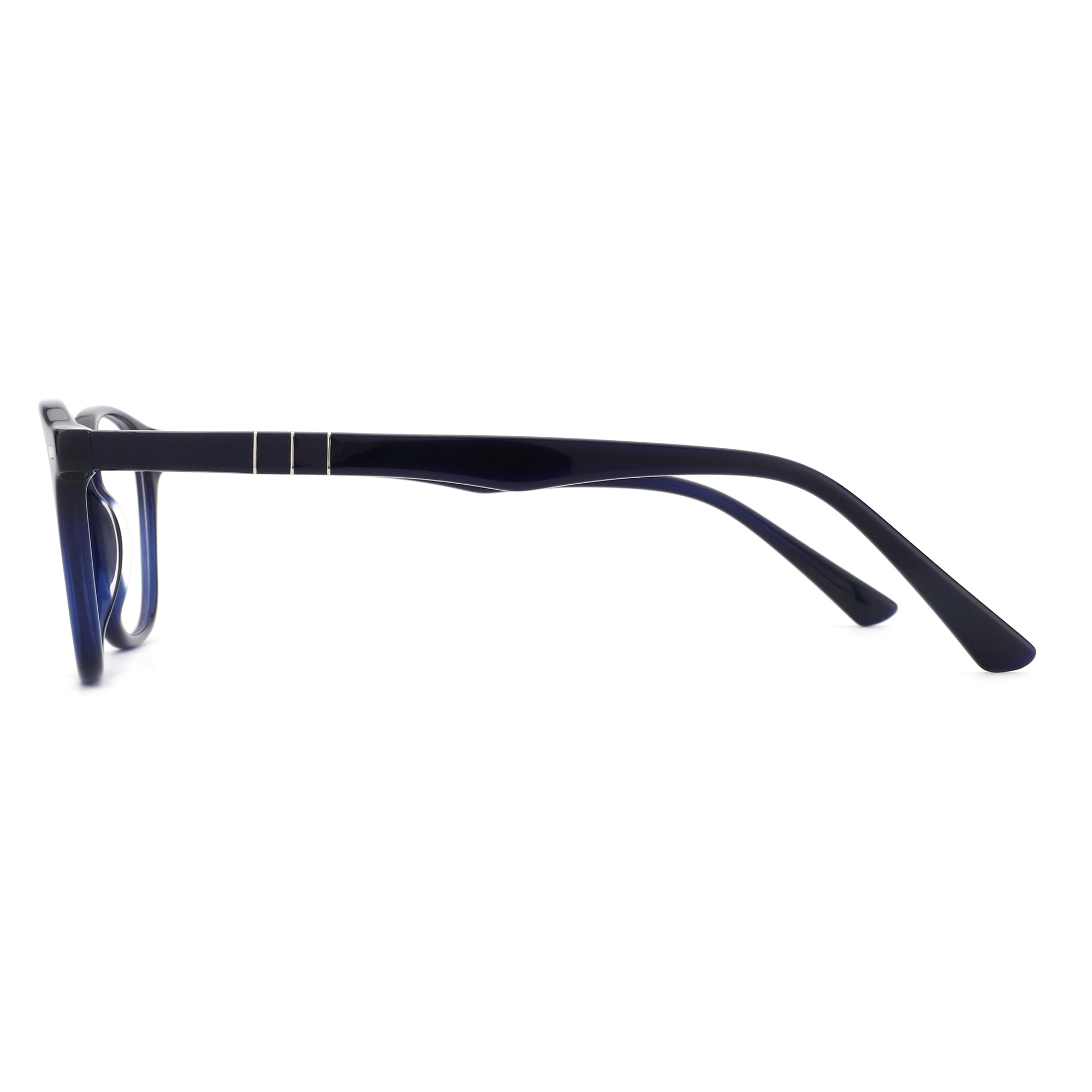 ZENOTTIC Amireux dark blue acetate round frame eyeglasses with silver details.