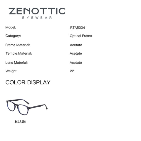 ZENOTTIC Amireux RTA5004 blue acetate round clear eyeglasses