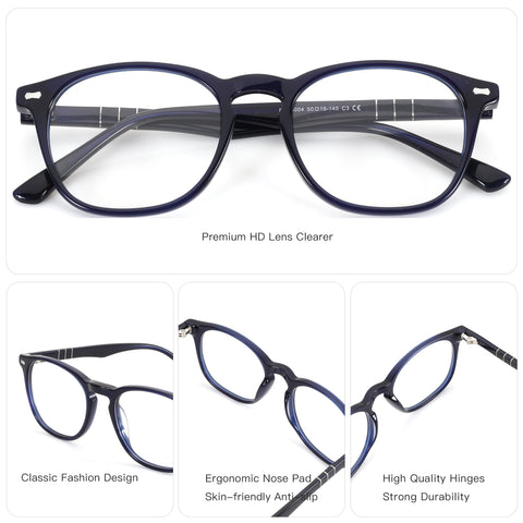 ZENOTTIC Amireux dark blue round acetate glasses with clear lenses, premium HD clearer.