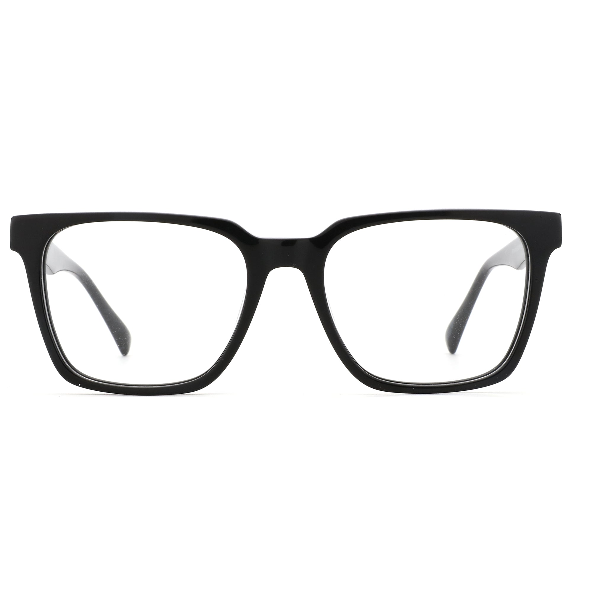 ZENOTTIC black acetate full-rim square eyeglasses, clear lenses ready for prescription.
