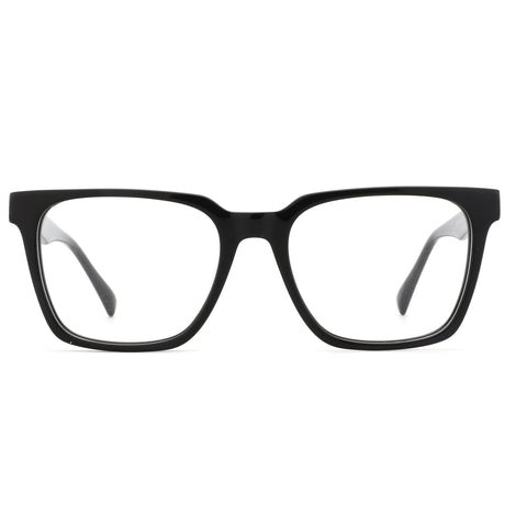 ZENOTTIC black acetate full-rim square eyeglasses, clear lenses ready for prescription.