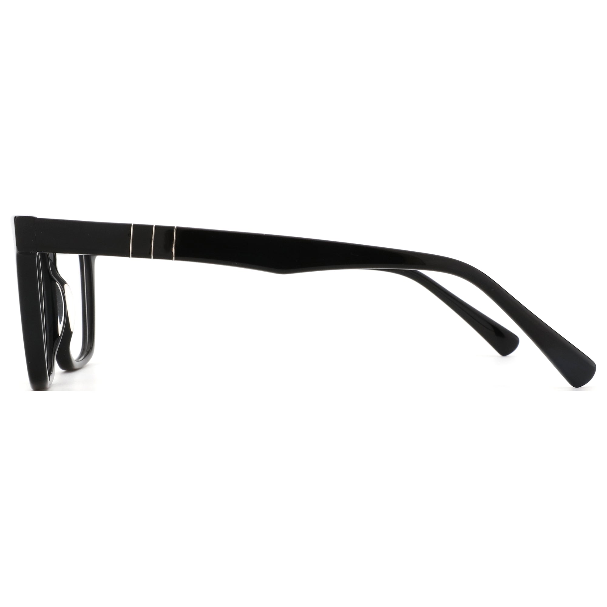 ZENOTTIC HeT black acetate square eyeglasses with silver temple detail.