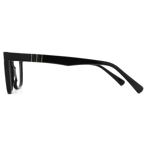 ZENOTTIC HeT black acetate square eyeglasses with silver temple detail.