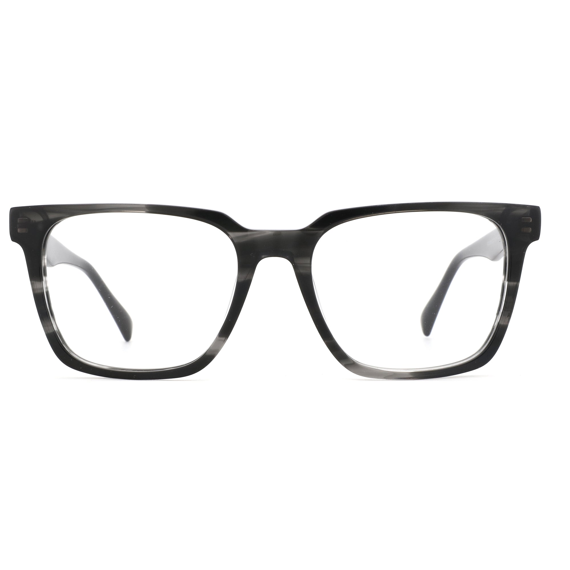 ZENOTTIC HeT square acetate eyeglasses in dark grey marbled pattern with clear lenses.
