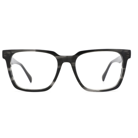 ZENOTTIC HeT square acetate eyeglasses in dark grey marbled pattern with clear lenses.