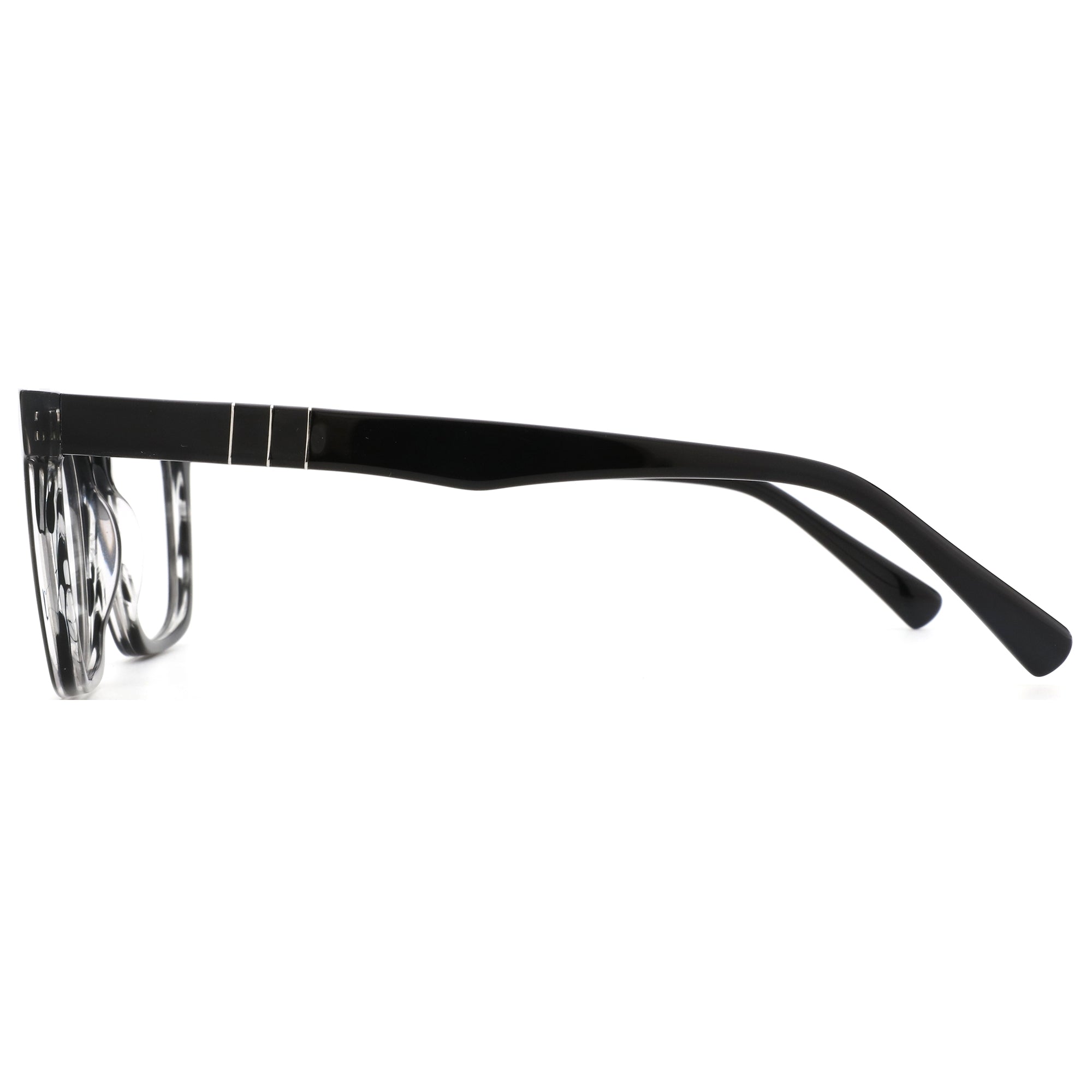 ZENOTTIC black acetate square eyeglasses with clear prescription lenses, side profile.
