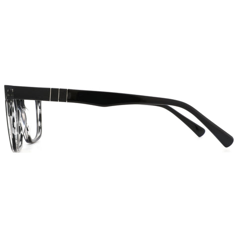 ZENOTTIC black acetate square eyeglasses with clear prescription lenses, side profile.