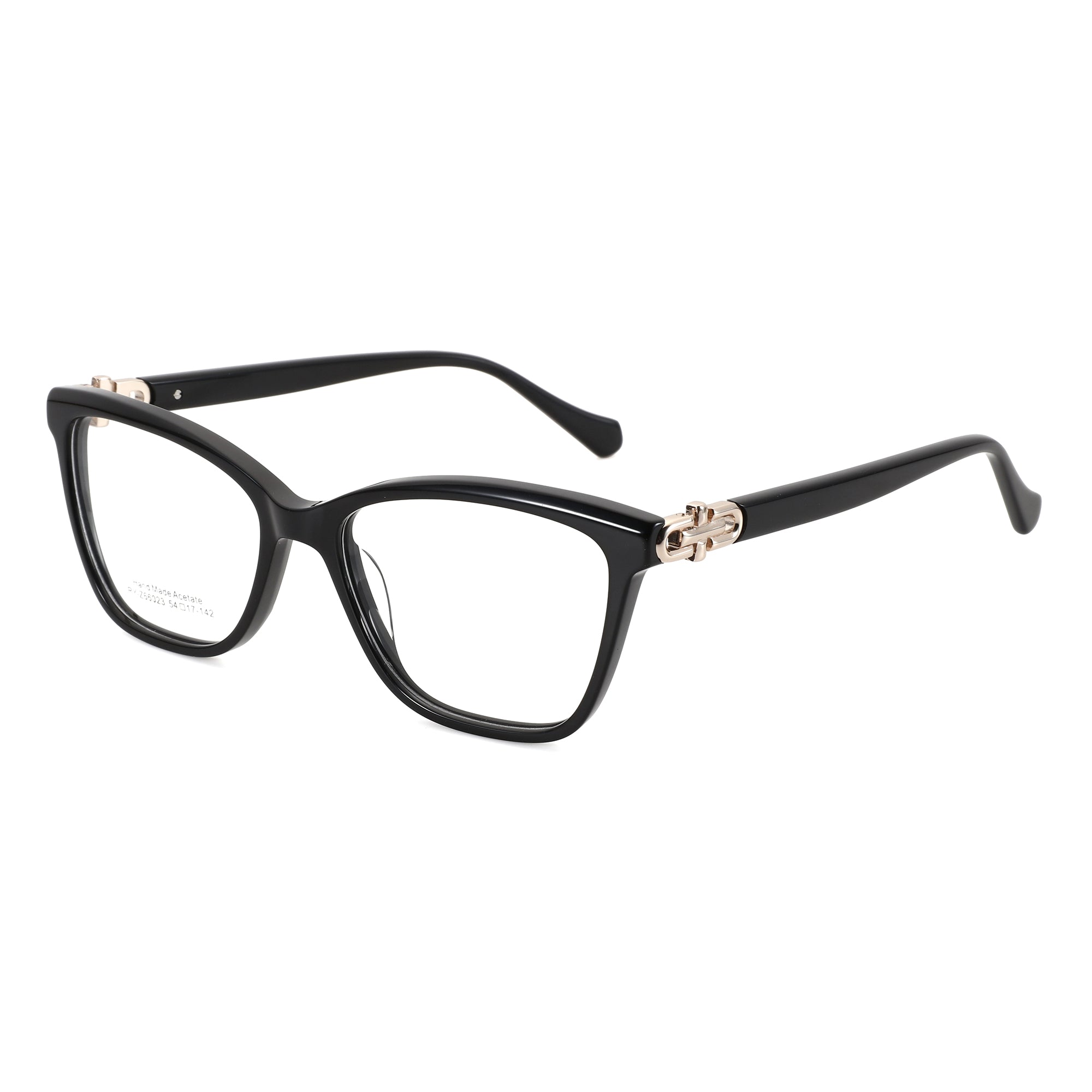 Black acetate square Zenottic eyeglasses with gold hinge detail