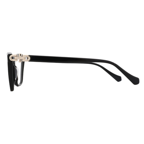 Black acetate square Zenottic eyeglasses with metal hinge detail, side view