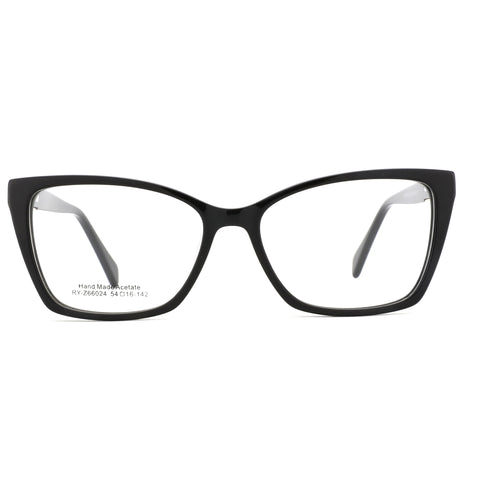 Black acetate cat eye eyeglasses with clear lenses, Zenottic Corinne