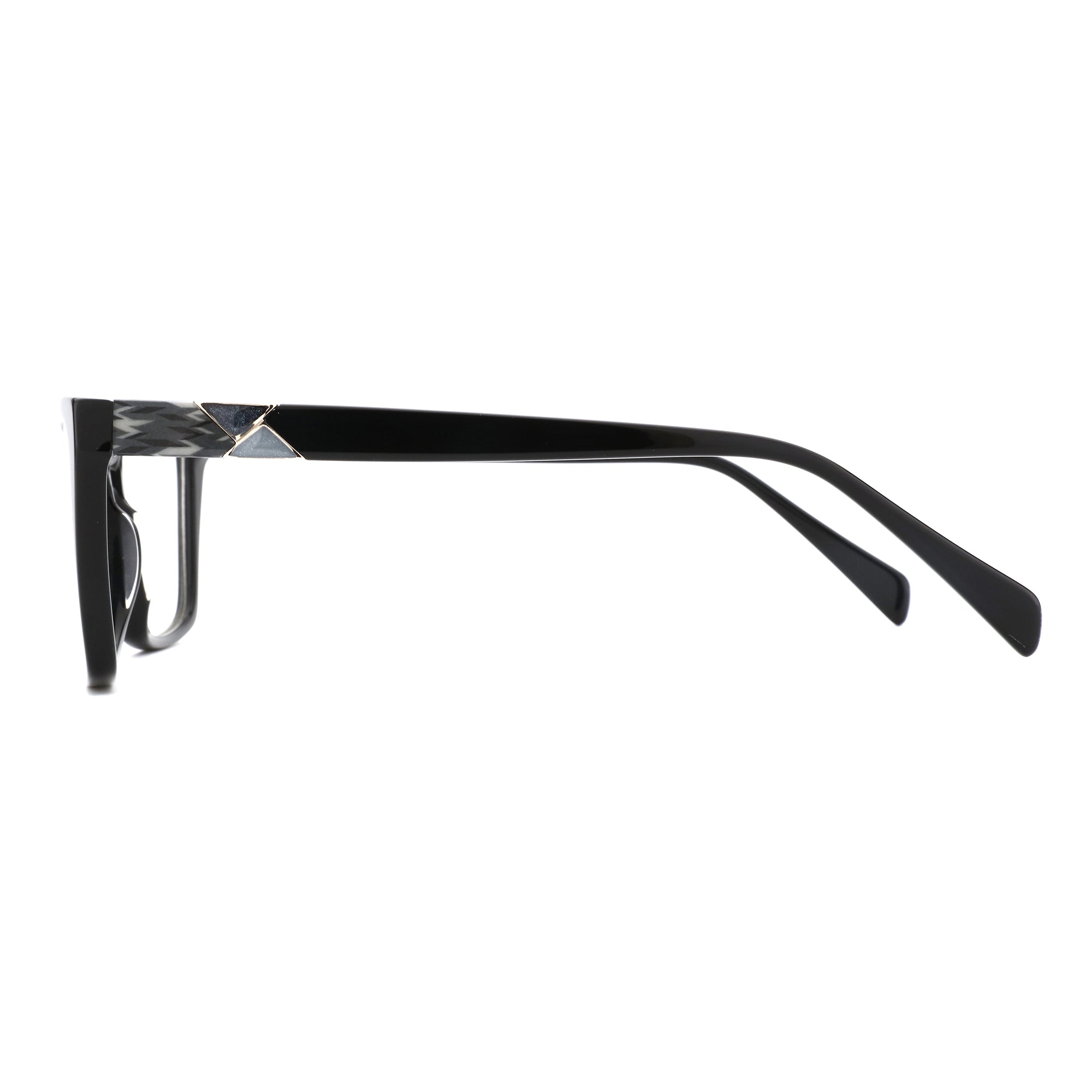 Black acetate cat eye eyeglasses with geometric temple detail, Zenottic Corinne