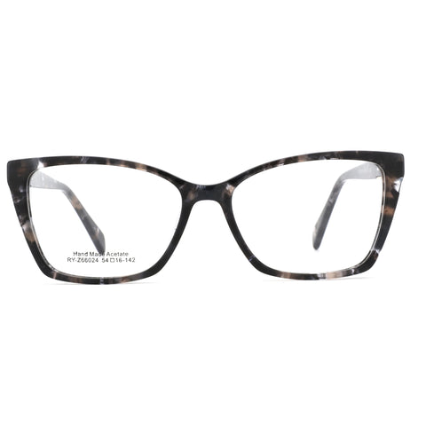 Black tortoiseshell acetate cat eye eyeglasses with clear demo lenses