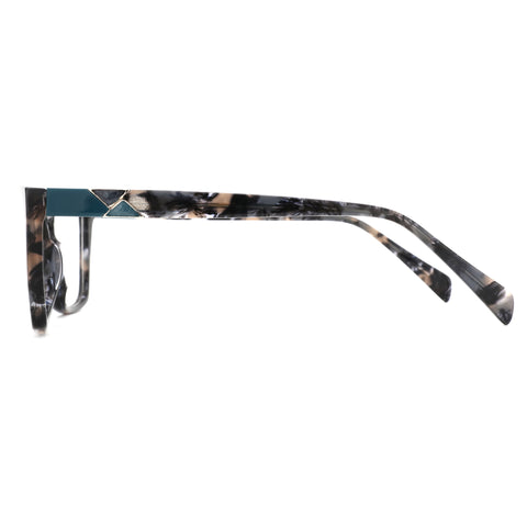 ZENOTTIC Corinne acetate cat eye eyeglasses temple detail in tortoiseshell and teal