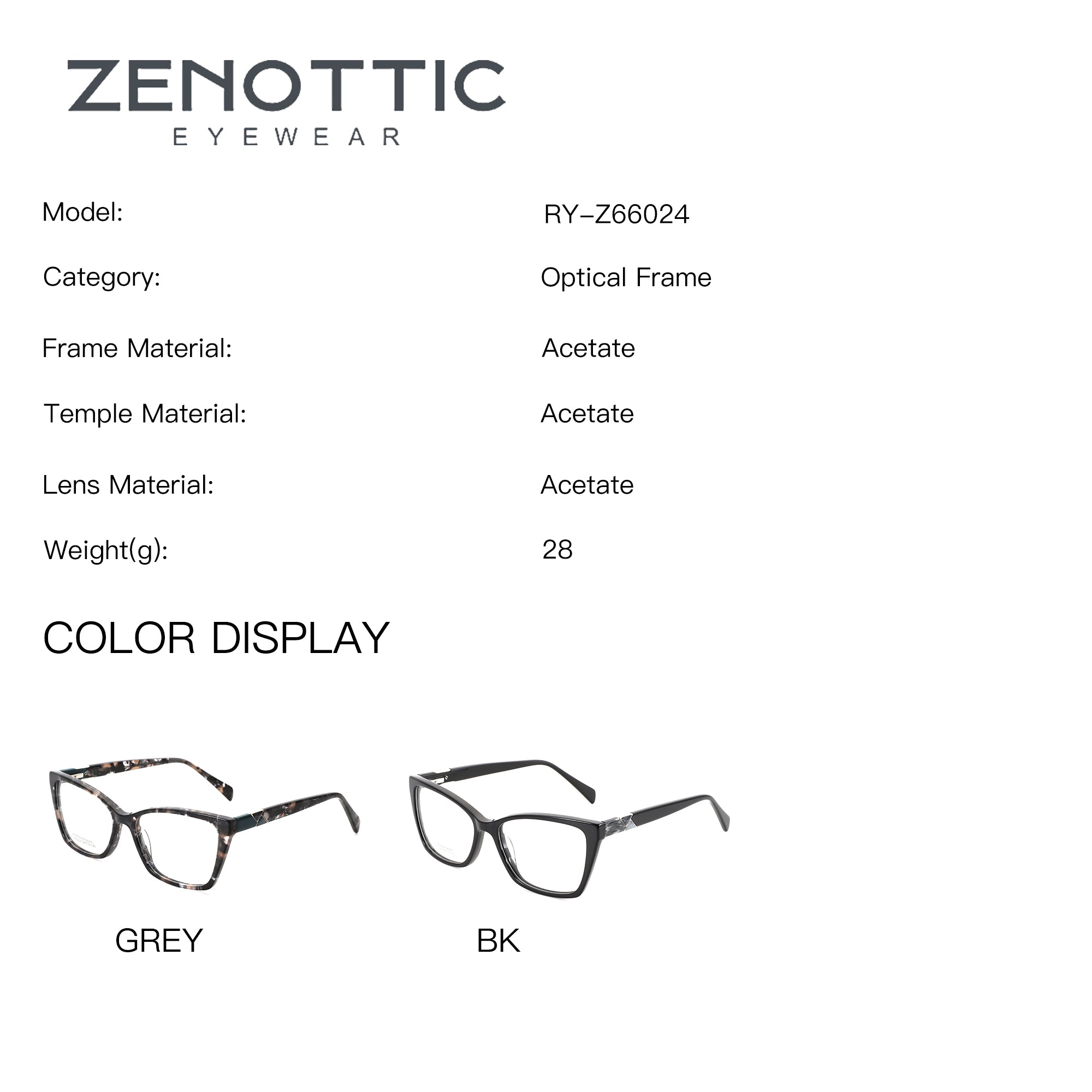 ZENOTTIC Corinne acetate cat eye eyeglasses in grey and black