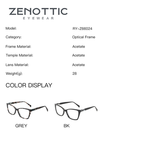 ZENOTTIC Corinne acetate cat eye eyeglasses in grey and black