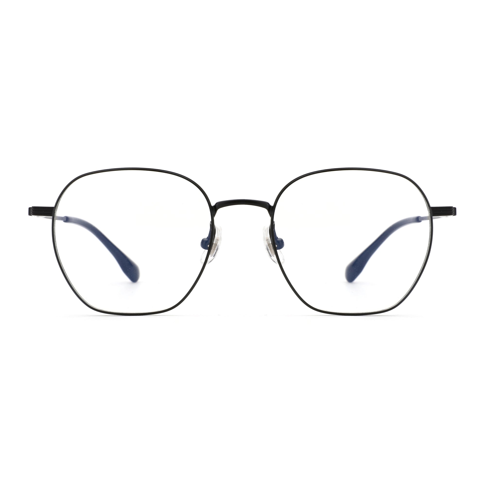 Zenottic Duke eyeglasses, black titanium frame, round shape, clear lenses, with Titanium text.