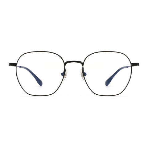 Zenottic Duke eyeglasses, black titanium frame, round shape, clear lenses, with Titanium text.