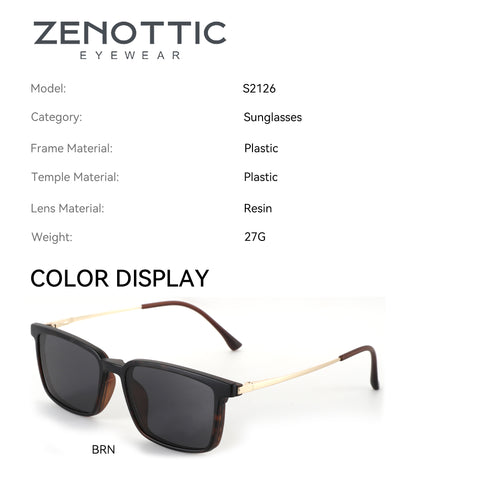 Zenottic Colin sunglasses S2126, brown plastic frame with gold temples and resin lenses, casual men's eyewear.