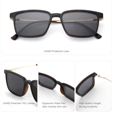 Zenottic Colin sunglasses: Square black frame with brown temples, UV400 lenses. Casual style.