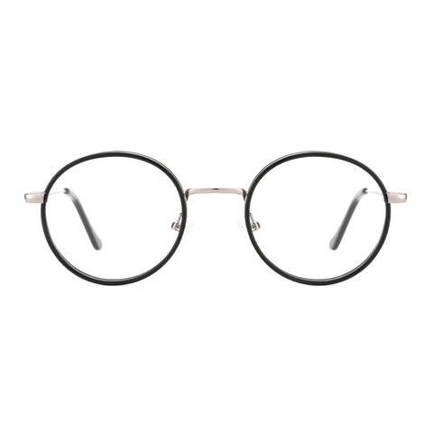 Zenottic Wendell eyeglasses with black metal round frames, silver bridge