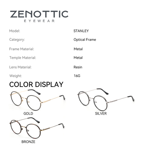Zenottic Stanley eyeglasses in gold, silver and bronze, metal frames, French Retro design, round shape