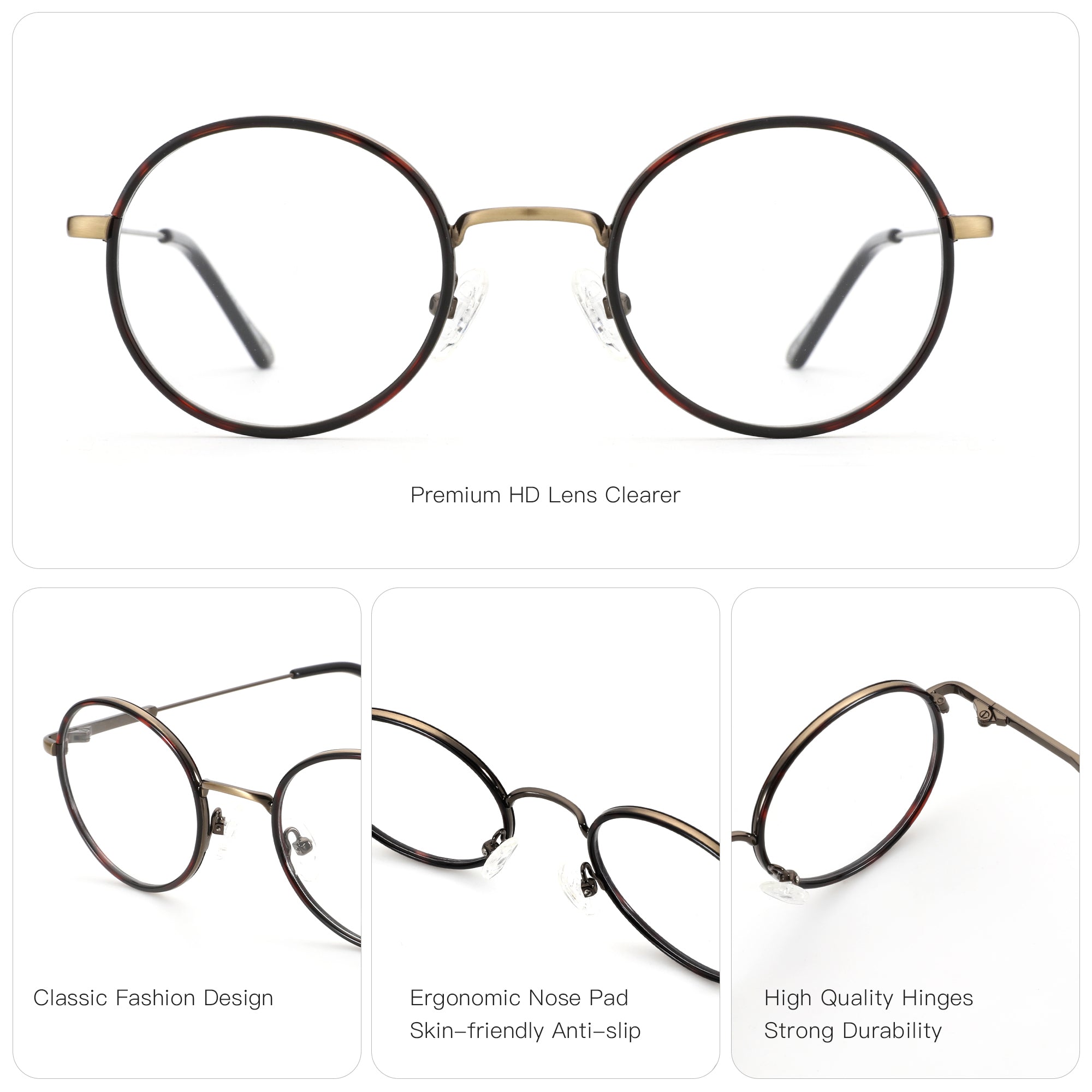 Zenottic Wendell eyeglasses with bronze metal frame, French Retro design, round shape, durable build