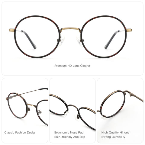 Zenottic Wendell eyeglasses with bronze metal frame, French Retro design, round shape, durable build