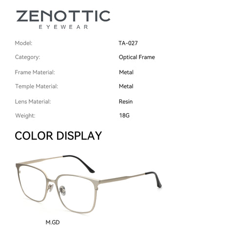 Zenottic Quince eyeglasses, metal optical frame, square shape, M.GD color, prescription ready