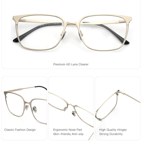 Zenottic Quince metal eyeglasses, square frame, HD Lens Clearer, classic design, ergonomic nose pad, durable hinges.